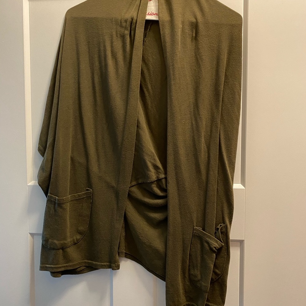 Green Sweater Open Front Top